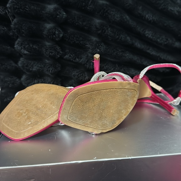 Elegant Pink/Fuchsia Stiletto 4.5” (total height) Heels with Rhinestone Accents - Picture 3 of 7